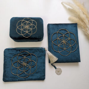 Samt-Bundle (Notizbuch, Samttäschchen & Box) in petrol